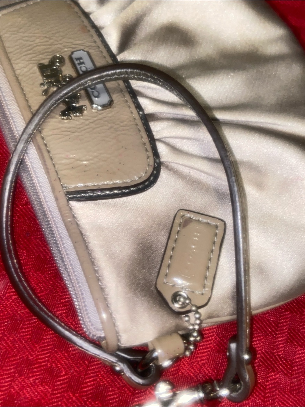 Coach Metallic Taupe Satin Wristlet with Gold Hardware - Picture 11 of 13